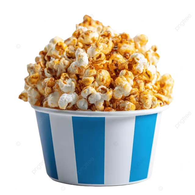 白色背景上的蓝色和白色杯子水桶爆米花