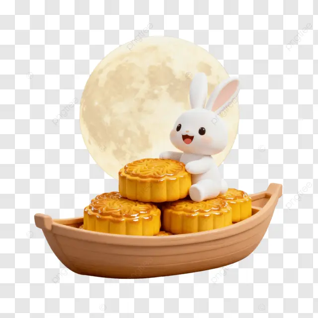 3d卡通月亮船月亮兔中秋团圆之夜切画