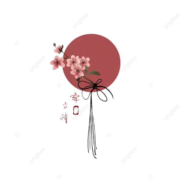 极简主义的日本徽标和樱花花和丝带在白色背景