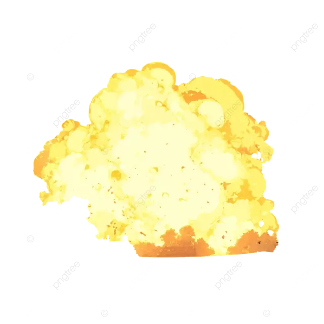 明黄色天空中的战争爆炸，带有动态 Q 版艺术设计