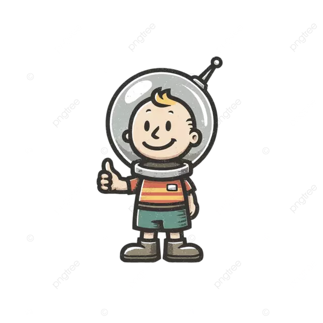 kosmo kid 复古未来主义卡通人物，头戴宇航员头盔