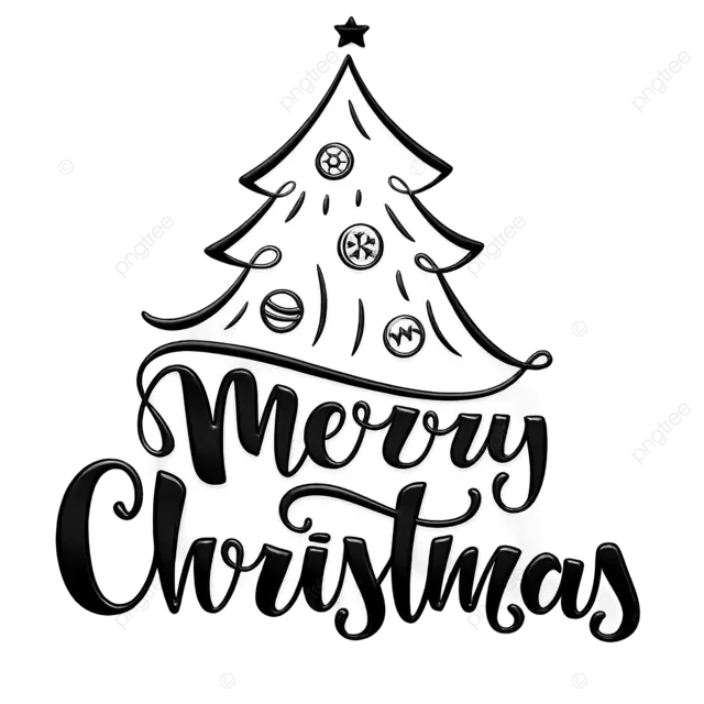 圣诞快乐手写字体与圣诞树作为节日贺卡