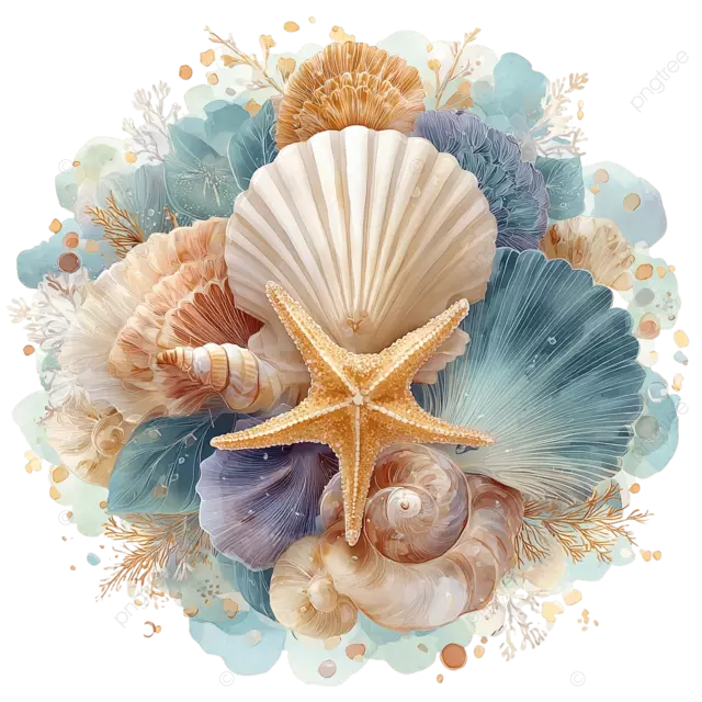 柔软的柔和海滩色调中精致的贝壳布置