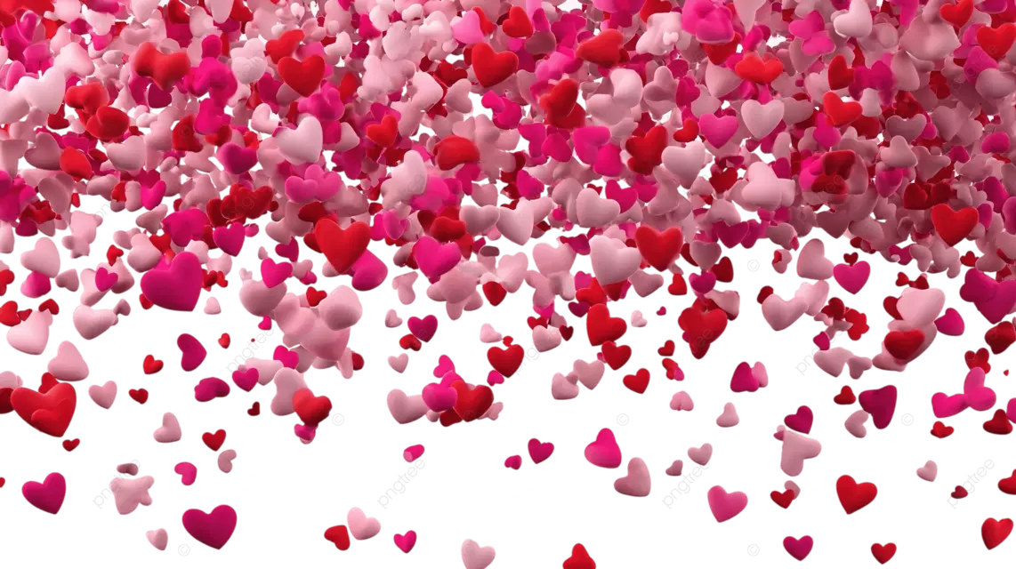 透明背景上的粉色和红色爱心缓缓落下