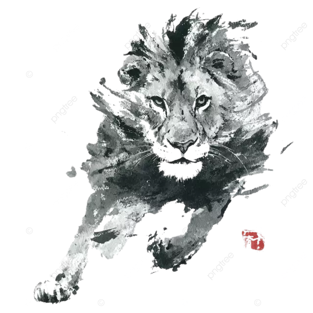墨水和狮子中突袭大胆的水墨动态笔触象征力量