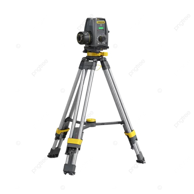 在大雨户外场景中使用激光级别的工人在防水三脚架上使用激光级别