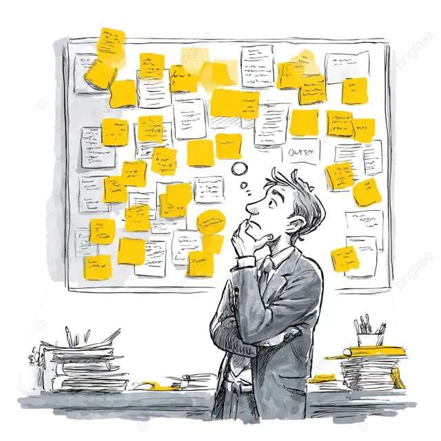 极简主义的五颜六色线图紧张的办公室工人公告板粘附笔记