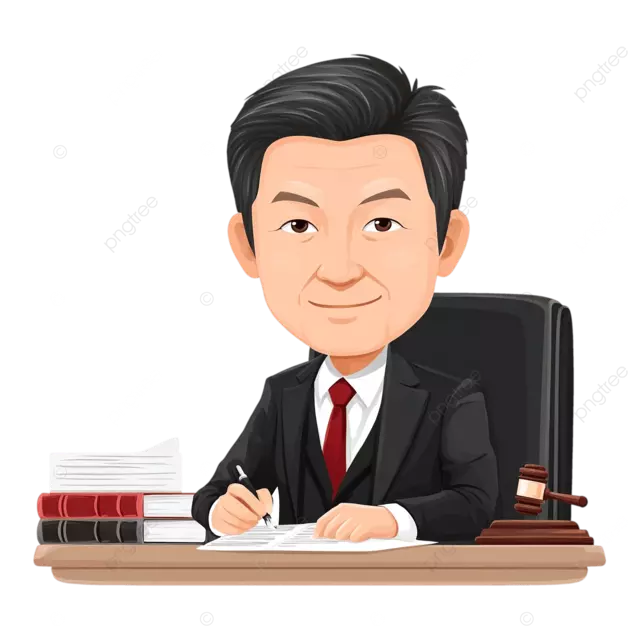 中国男性律师卡通人物侧视图黑色西装红色领带