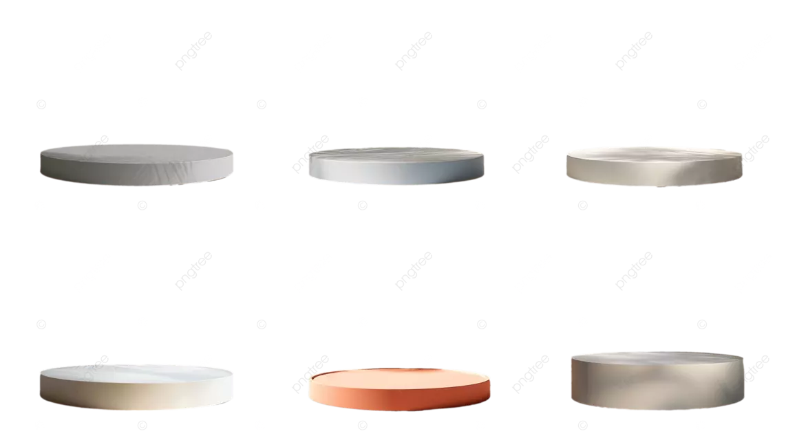 六个具有几何形状和光影效果的展示台场景