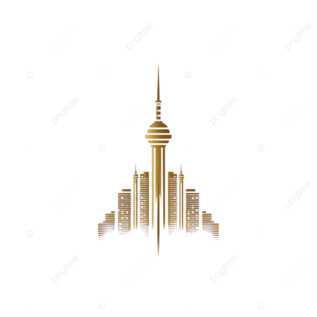 沙迦风格的极简主义金色线条塔楼标志