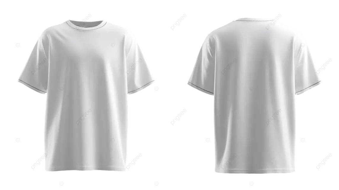 白色短袖T恤的正面和背面图，带有装饰线条