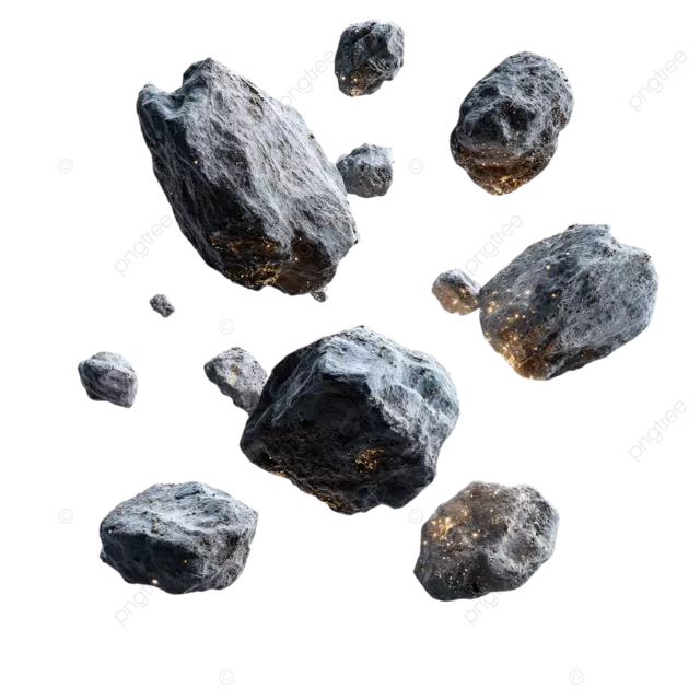 在白色背景上浮动岩石，具有宇宙气氛和逼真的纹理