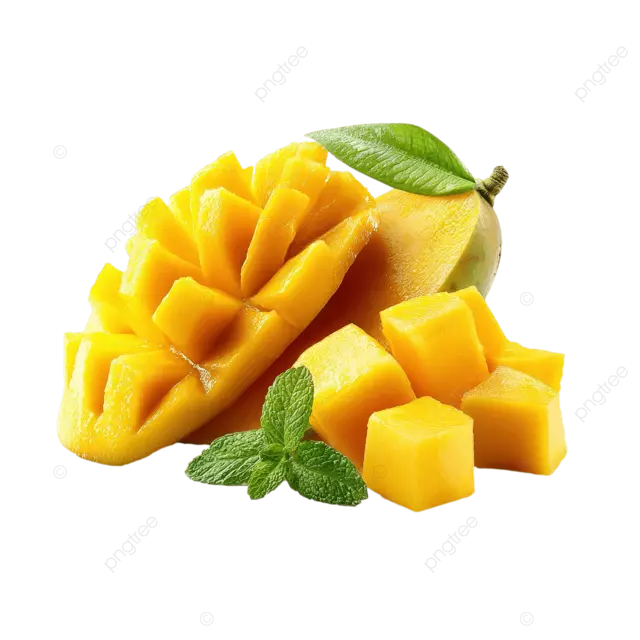 芒果切片和立方体在白色背景上隔离，并带有剪裁路径