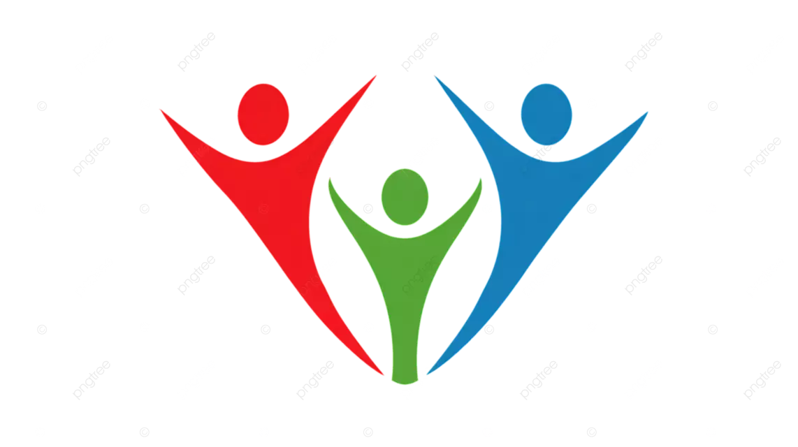 三个人形组成一个心形，象征团结