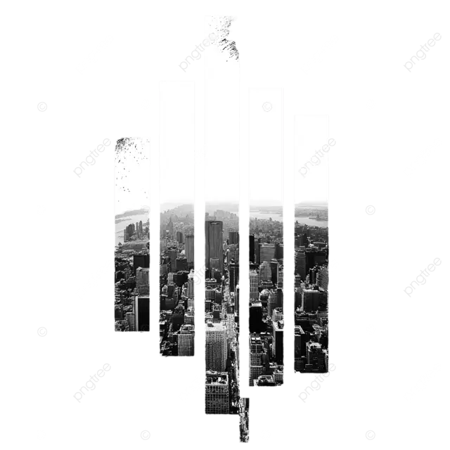 使用几何笔触进行城市景观图像裁剪的蒙版设计