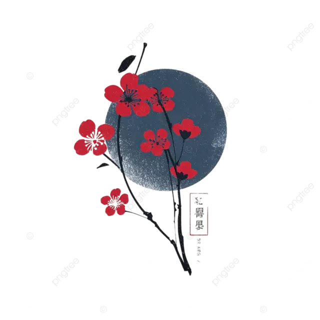 极简主义的日本漫画版徽标与樱花花和丝带在白色背景