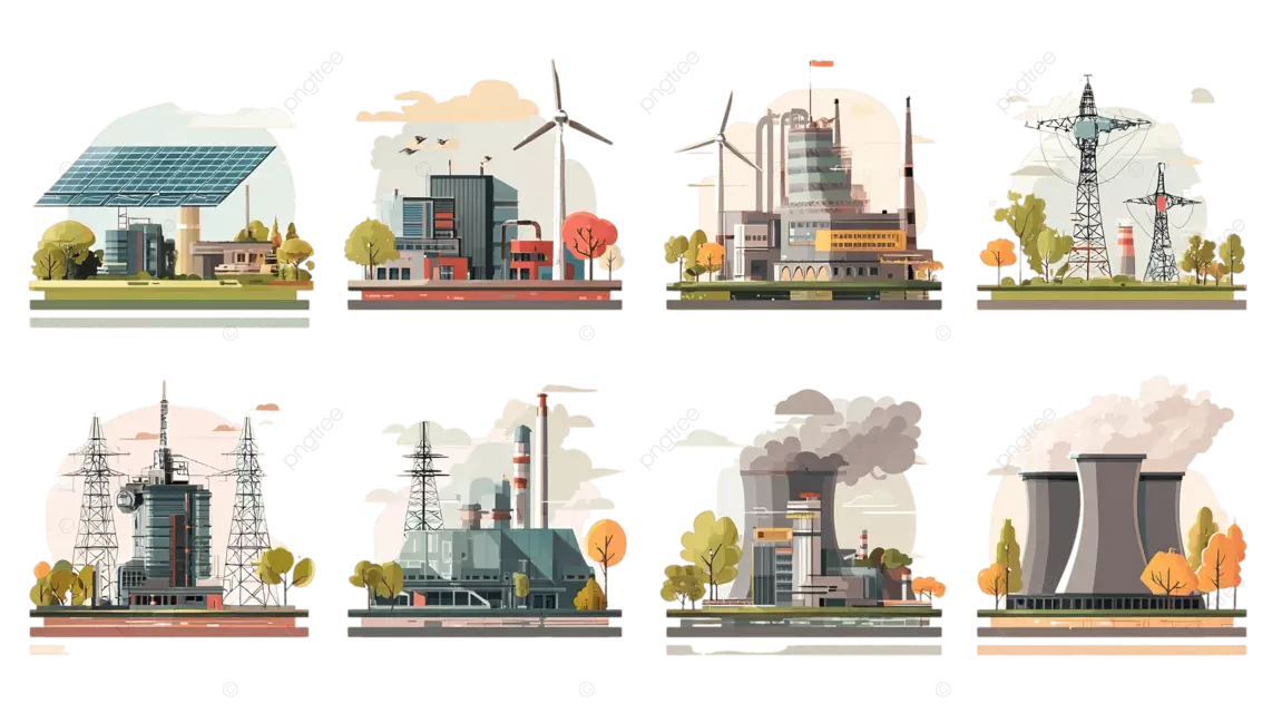 九座能源和工业设施，包括太阳能 风能 水力 煤电和核电站