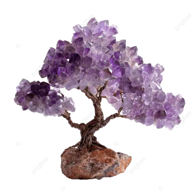 白色背景70mm上的紫水晶水晶树