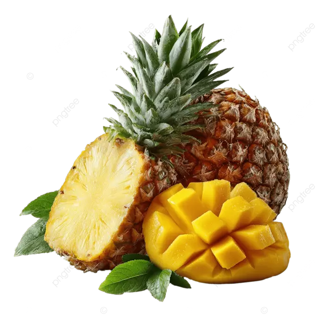 新鲜的菠萝和芒果切片高清商业照片白色背景