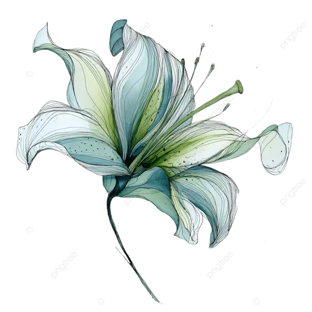 流畅的水墨和水彩风格的优雅百合花