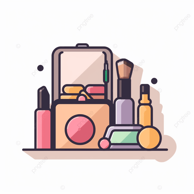 具有化妆品图标矢量图的化妆盒