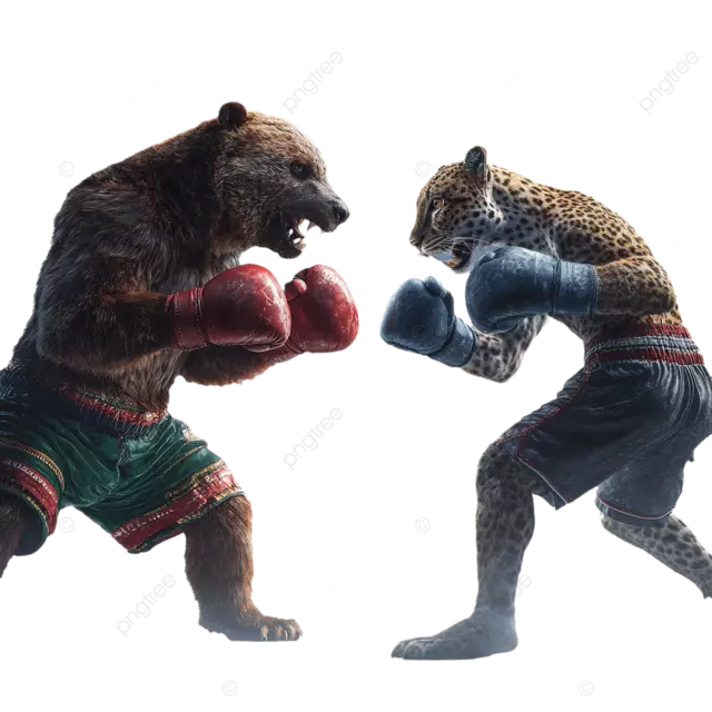 灰熊和猎豹在拳击比赛中激烈较量，灯光效果极佳