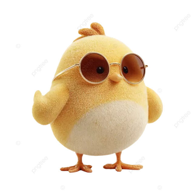 戴着太阳镜的卡通可爱 肌肉发达的金鸡角色，卡通形象，可爱至极。