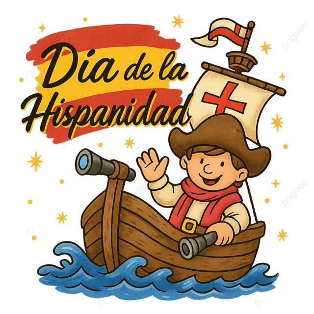 西班牙国庆节西班牙裔日庆祝活动，附哥伦布儿童插画