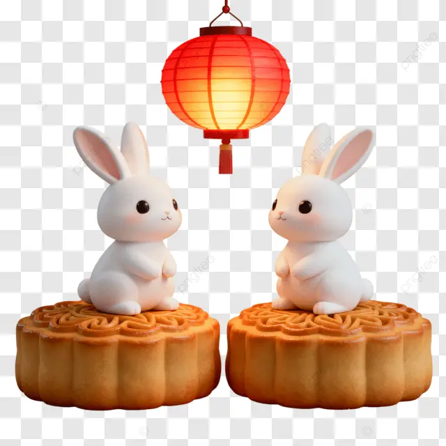 3d卡通灯笼兔子月饼中秋节团圆夜剪纸画