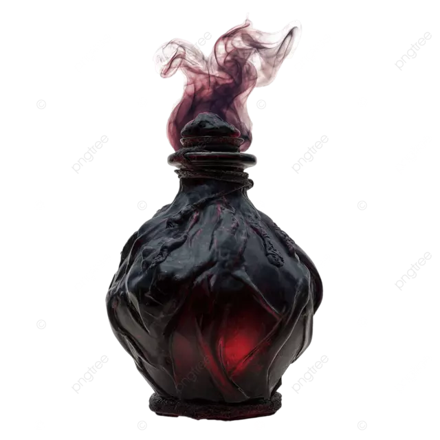带有黑色和红色烟雾的魔鬼黑曜石酒瓶