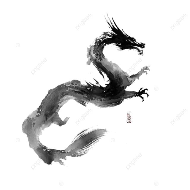 中国龙墨笔触在白色背景上的动态姿势