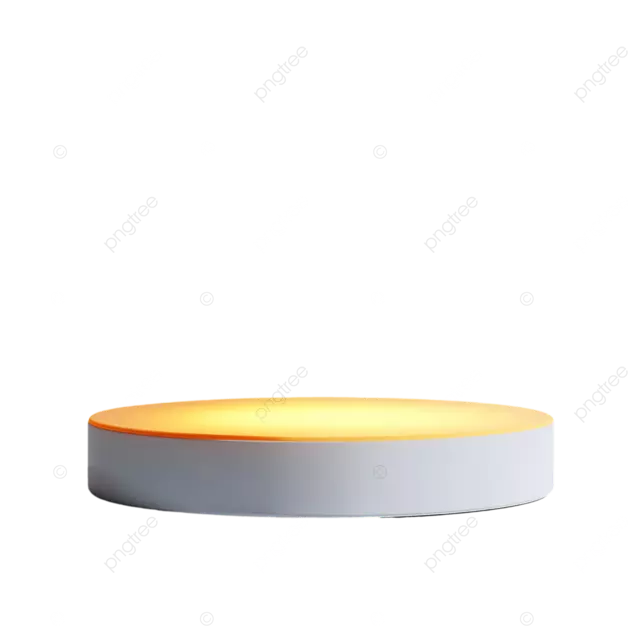 白色圆形平台，带有暖色调灯光点