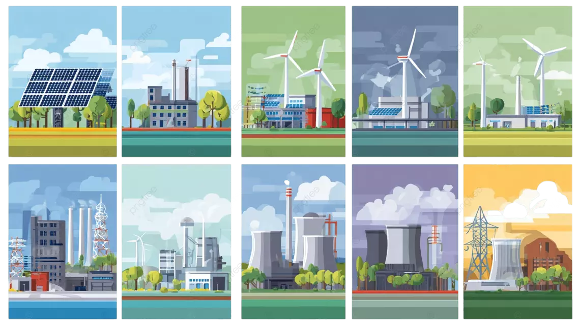 九座能源和工业设施，包括太阳能 风能 水力 煤电和核能设施。