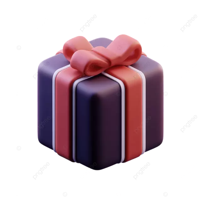 3D卡通礼物图标，紫红色，混合渲染，深白色背景