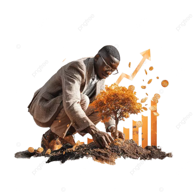 今天投资为未来的增长投资一个自信的人种植金币，以实现金融繁荣