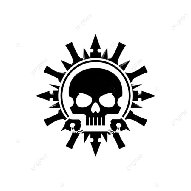 战锤 40k 骷髅和太阳矢量徽标，黑白对称