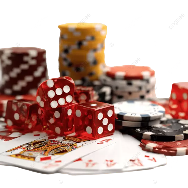充满活力的赌场主题展示图片具有扑克桌骰子卡和白色背景上的芯片