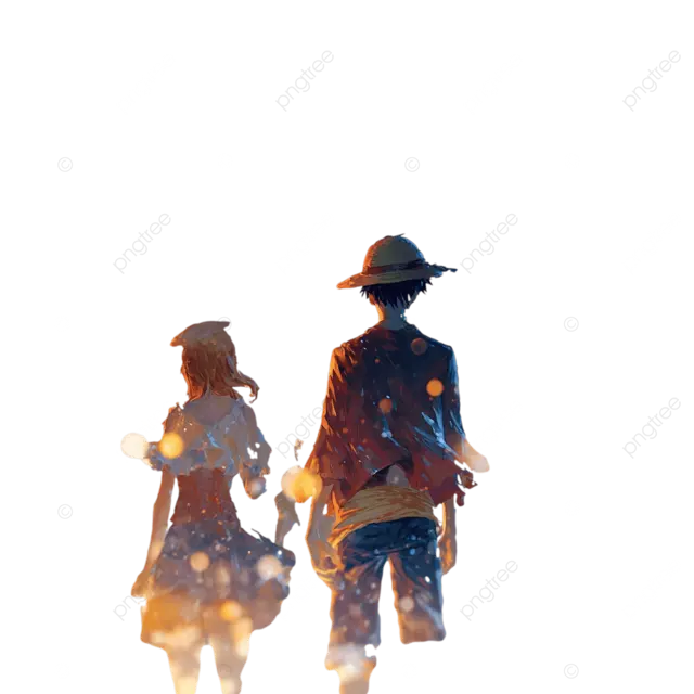 新海诚风格的海贼王人物，充满活力的情感场景，发光的灯光动漫