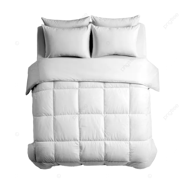 带枕头的白色床和床罩的顶部视图隔离背景