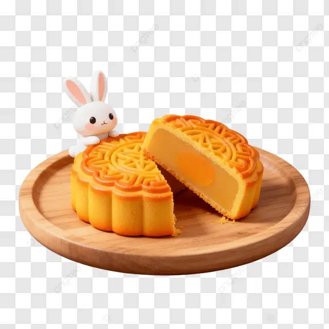 卡通3D月饼托盘兔子中秋团圆夜剪纸画