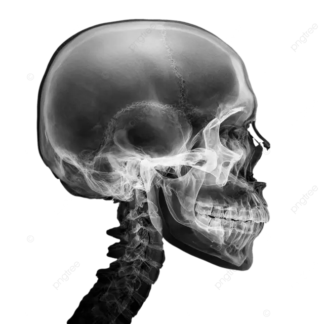 旋转的半轮廓X人类头骨逼真的解剖结构的射线