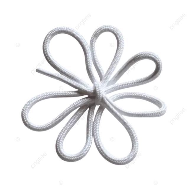 白色的鞋带以简单的回路旋转，例如绿屏上的象征性花