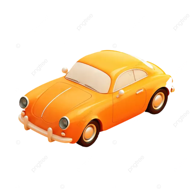 橙色等距汽车图标，皮克斯风格，高分辨率哑光表面