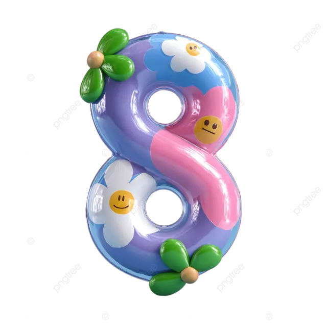 蓝紫色花朵充气图标，带有表情符号和绿叶