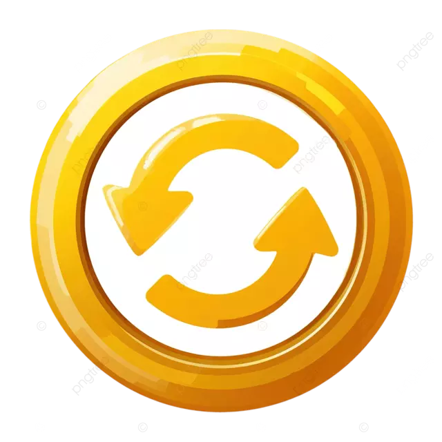 扁平图标圆形箭头重置用户界面，金色黄色，透明白色背景