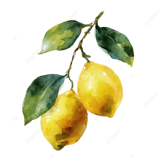 两个手绘柠檬配绿叶，简约水彩风格，优雅干净的构图，意大利婚礼请柬，阿马尔菲海岸主题