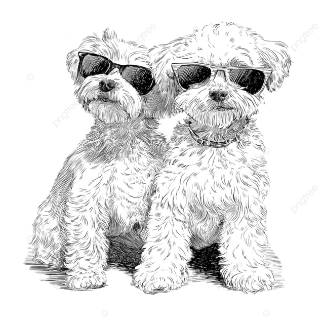 凉爽的夏季狗戴太阳镜平坦的简约素描雕刻大纲隔离