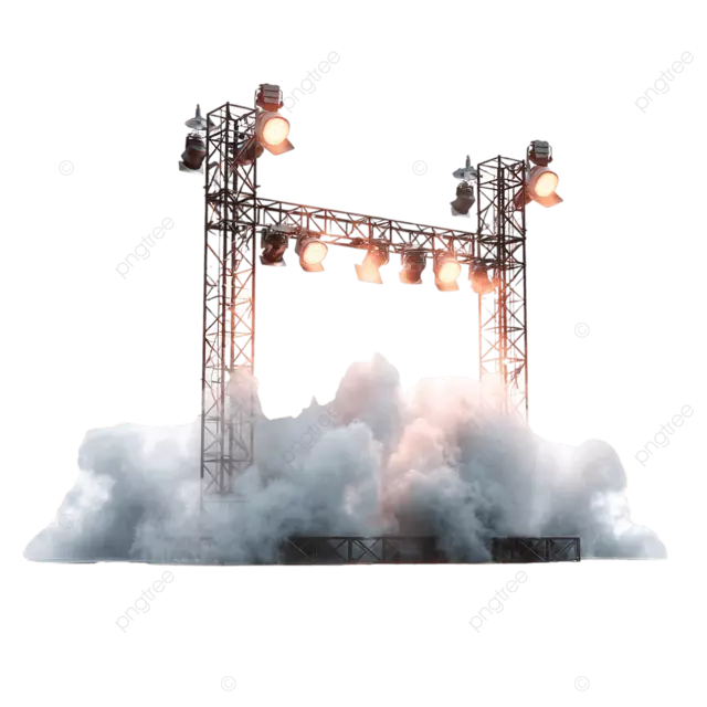 真实的舞台上有舞台灯和烟雾在白色背景