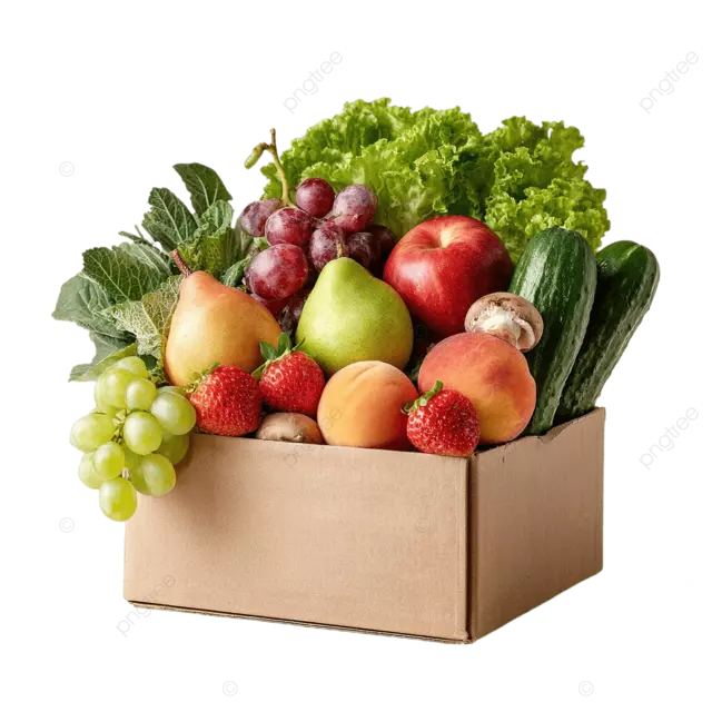 纸箱工作室里的新鲜水果和蔬菜