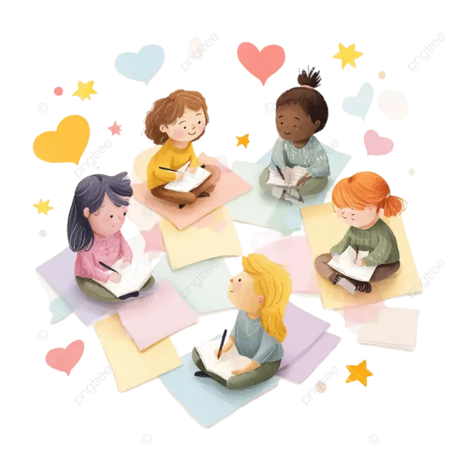 孩子们用爱心和星星练习感恩日记。